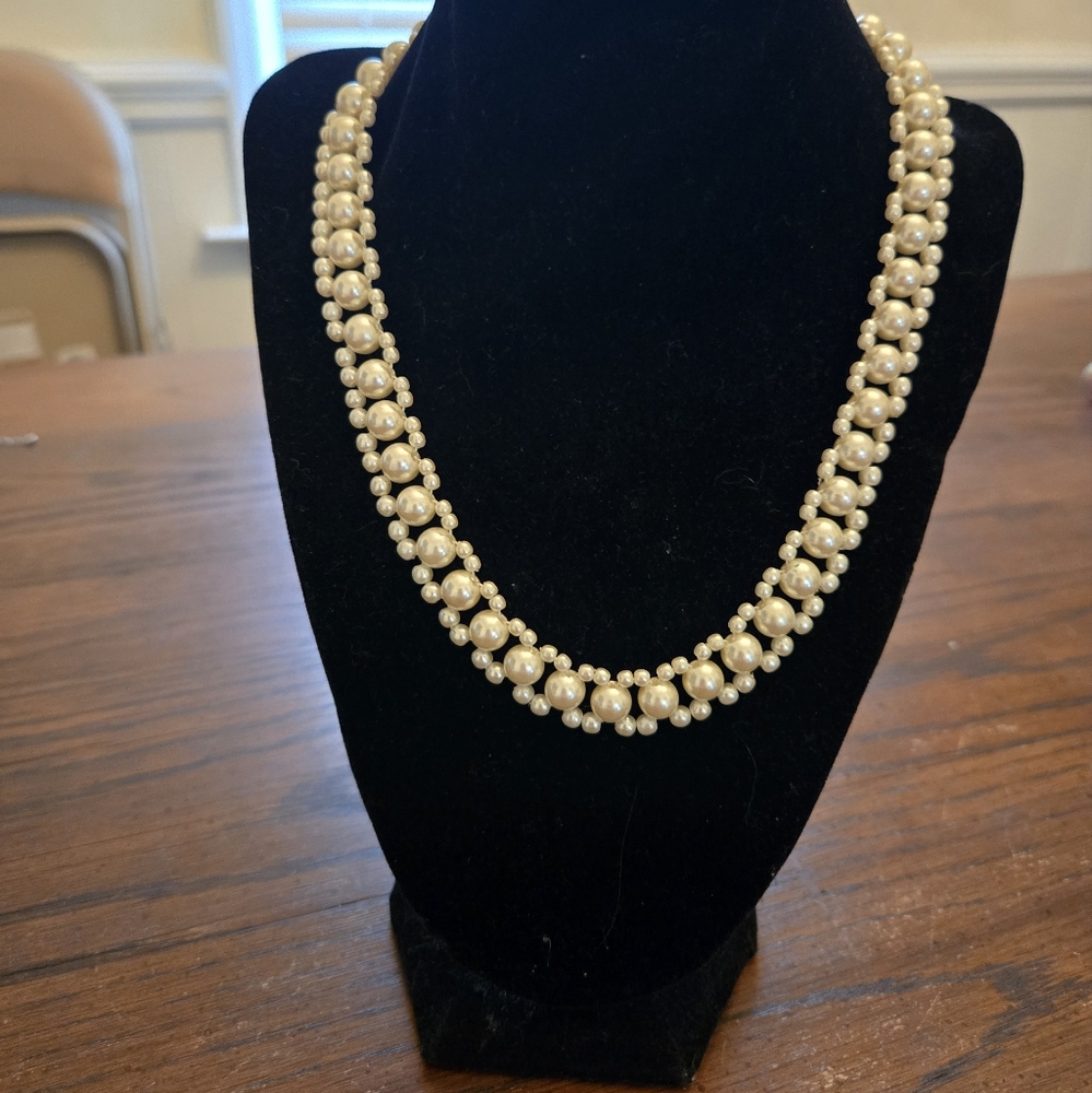 Faux pearl double strand necklace